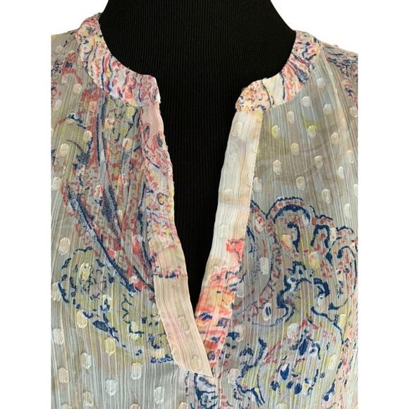 Chico's Sheer Boho Paisley Long Sleeve Tunic Top Pink Blue Size Small/0 Chico's - Picture 3 of 9